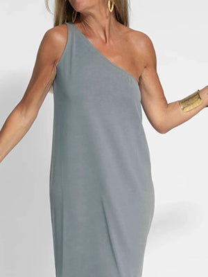 One - Shoulder Maxi Dress with Side Slit - StyleLure