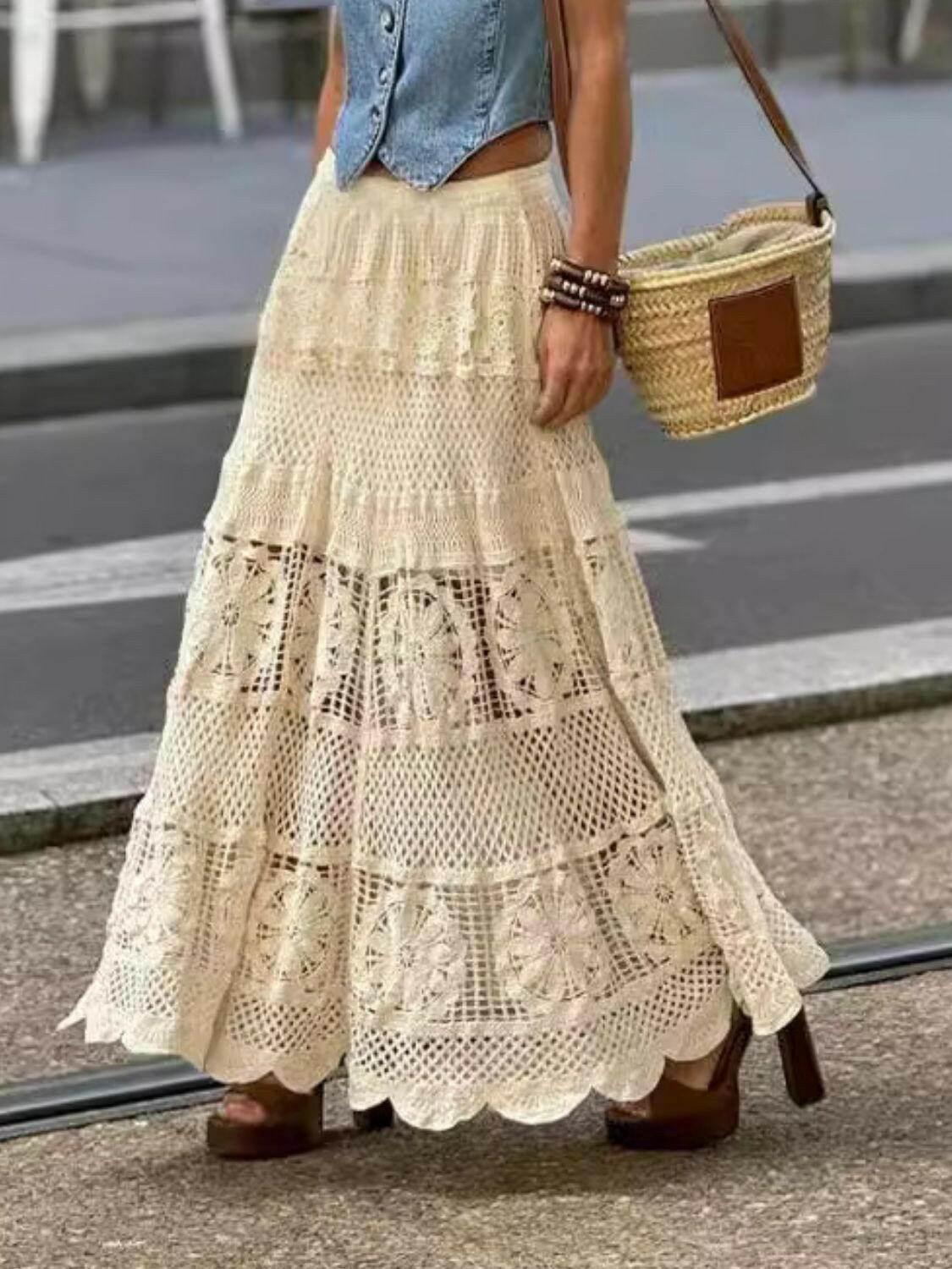 Openwork Crochet Maxi Skirt - StyleLure