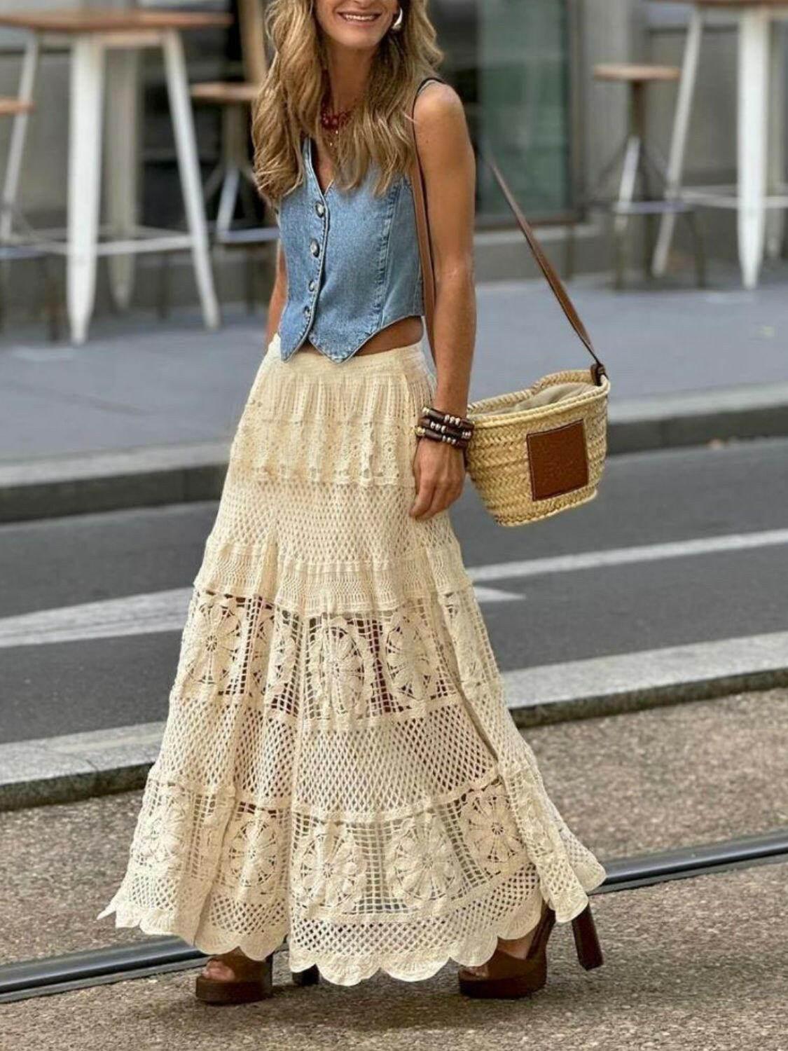 Openwork Crochet Maxi Skirt - StyleLure