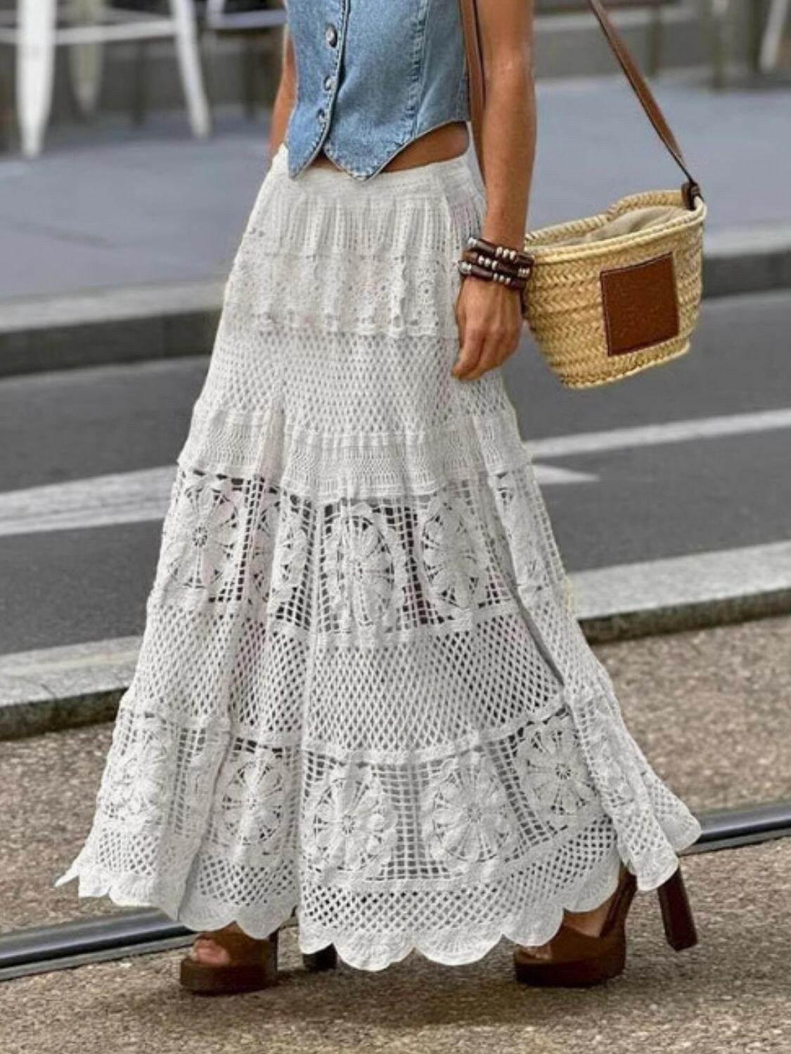 Openwork Crochet Maxi Skirt - StyleLure