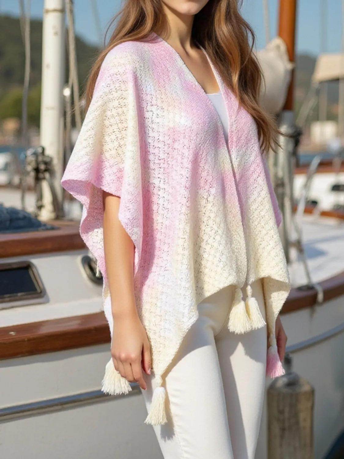 Openwork Tassel Gradient Knit Cover Up - StyleLure