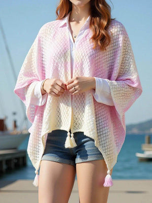 Openwork Tassel Gradient Knit Cover Up - StyleLure