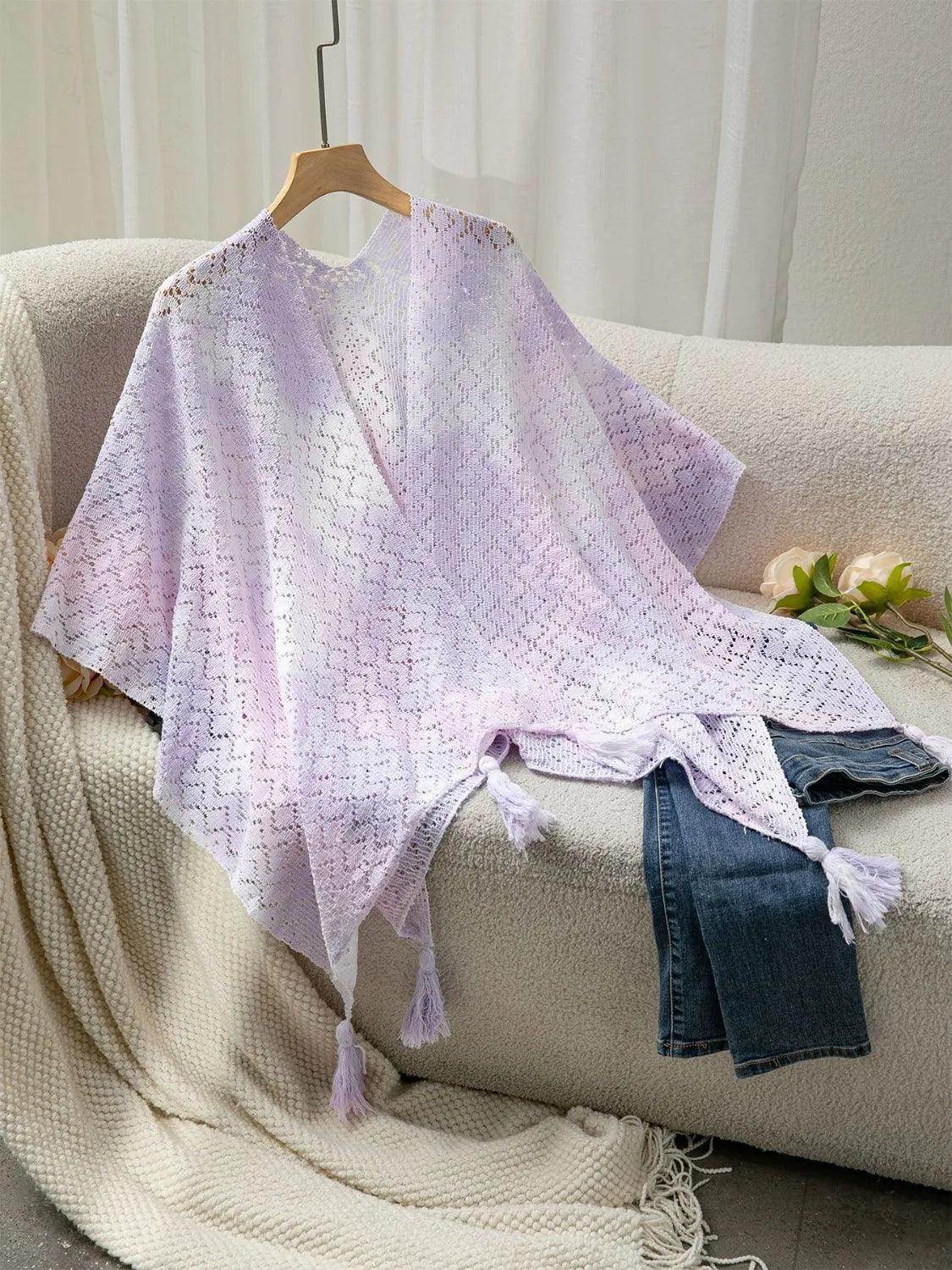 Openwork Tassel Gradient Knit Cover Up - StyleLure