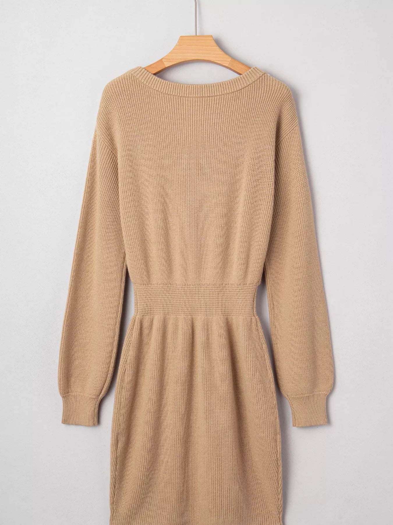 Pearl Embellished Keyhole Ribbed Sweater Dress - StyleLure