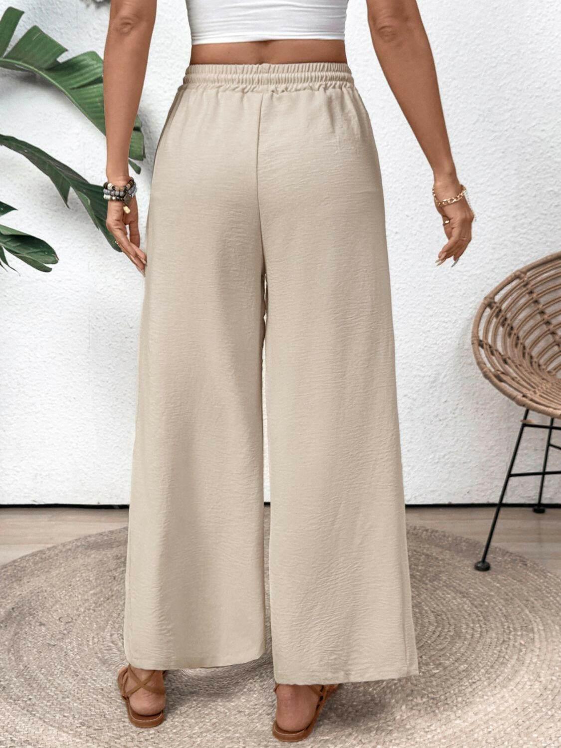 Perfee Drawstring Wide Leg Pants - StyleLure