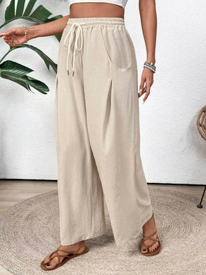 Perfee Drawstring Wide Leg Pants - StyleLure