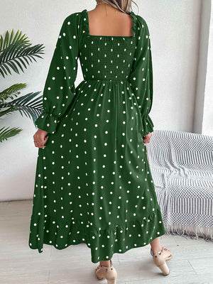 Polka Dot Flounce Sleeve Midi Dress - StyleLure