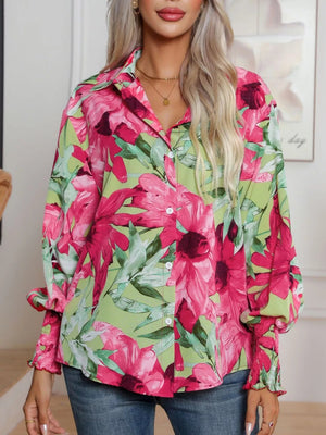 Printed Button Up Long Sleeve Shirt - StyleLure