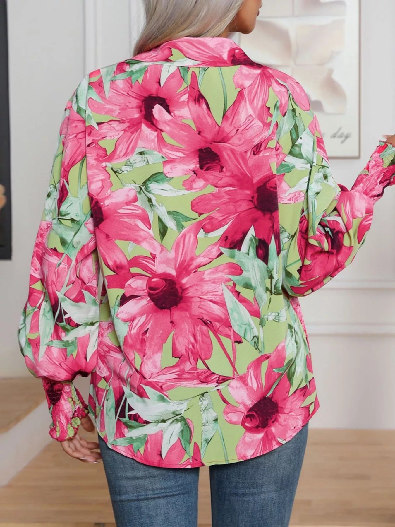 Printed Button Up Long Sleeve Shirt - StyleLure