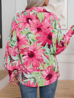 Printed Button Up Long Sleeve Shirt - StyleLure