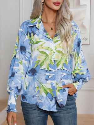 Printed Button Up Long Sleeve Shirt - StyleLure