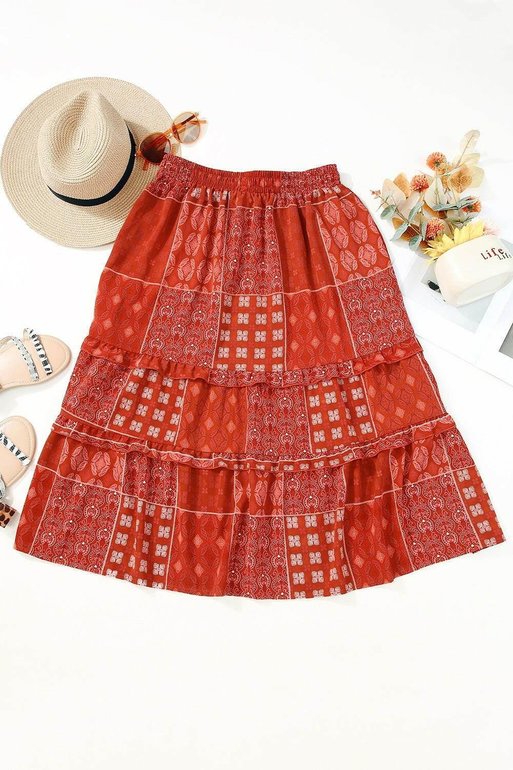 Printed Drawstring Midi Skirt - StyleLure