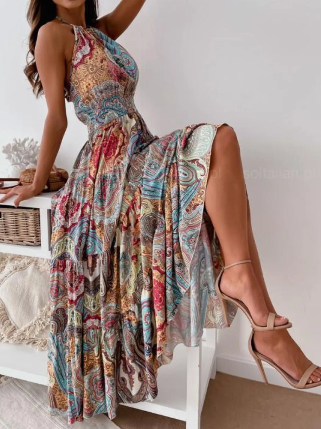 Printed Halter Neck Maxi Dress - StyleLure