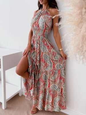 Printed Halter Neck Maxi Dress - StyleLure