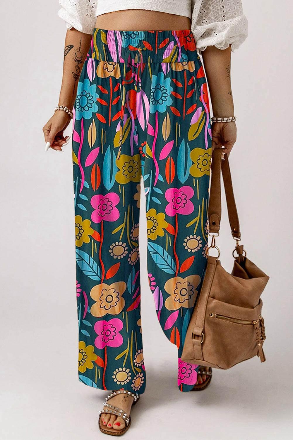 Printed High Waist Wide Leg Pants - StyleLure