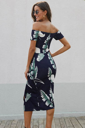 Printed Off - Shoulder Split Dress - StyleLure