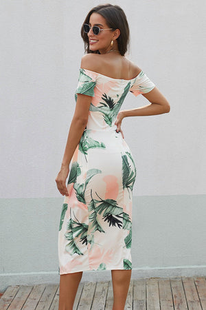 Printed Off - Shoulder Split Dress - StyleLure
