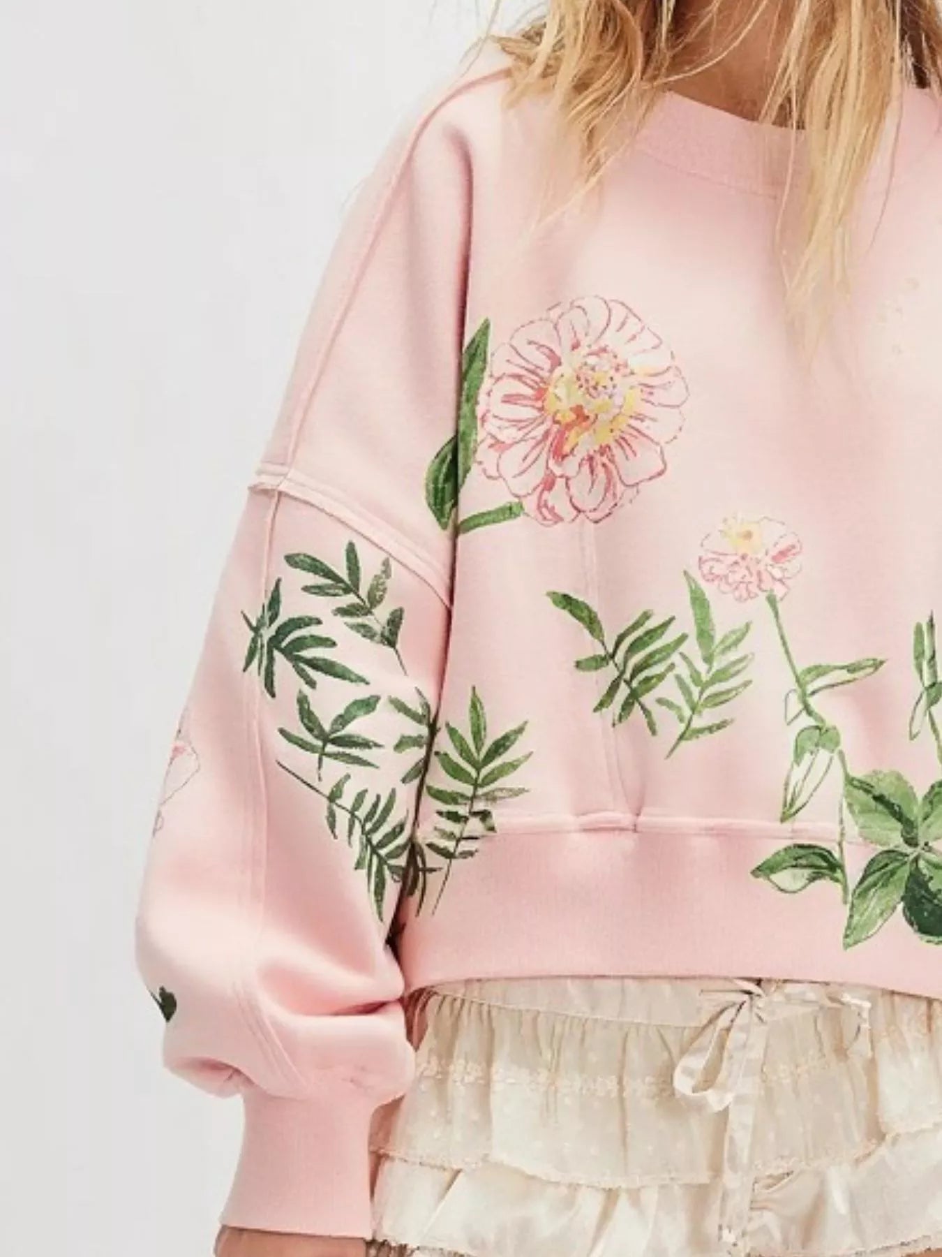 Printed Round Neck Dropped Shoulder Sweatshirt - StyleLure