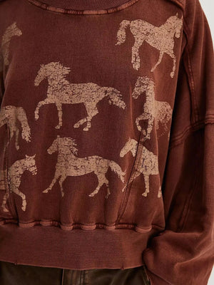 Printed Round Neck Dropped Shoulder Sweatshirt - StyleLure