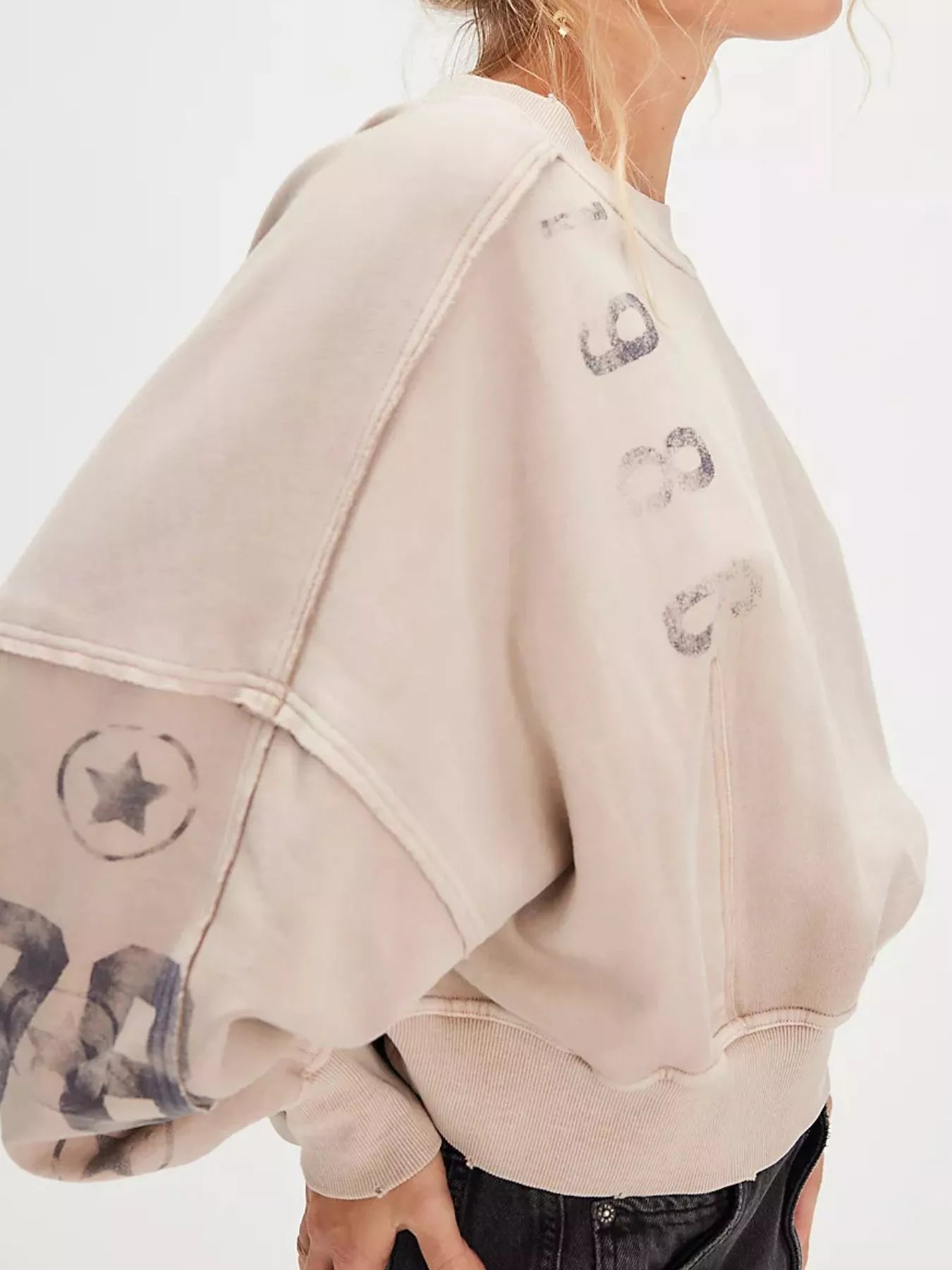 Printed Round Neck Dropped Shoulder Sweatshirt - StyleLure