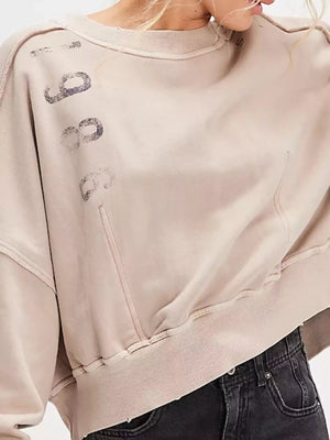 Printed Round Neck Dropped Shoulder Sweatshirt - StyleLure