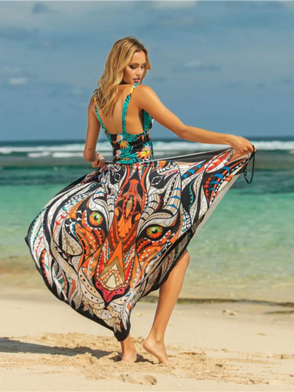 Printed Spaghetti Strap Cover Up - StyleLure