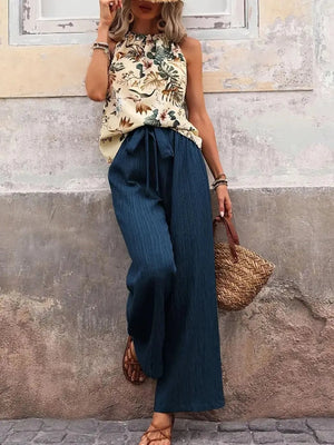 Printed Tank Top and Wide Leg Pants Set - StyleLure