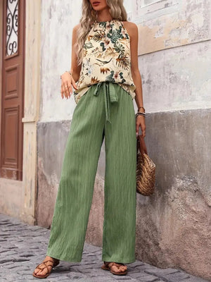 Printed Tank Top and Wide Leg Pants Set - StyleLure