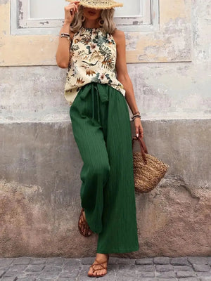Printed Tank Top and Wide Leg Pants Set - StyleLure