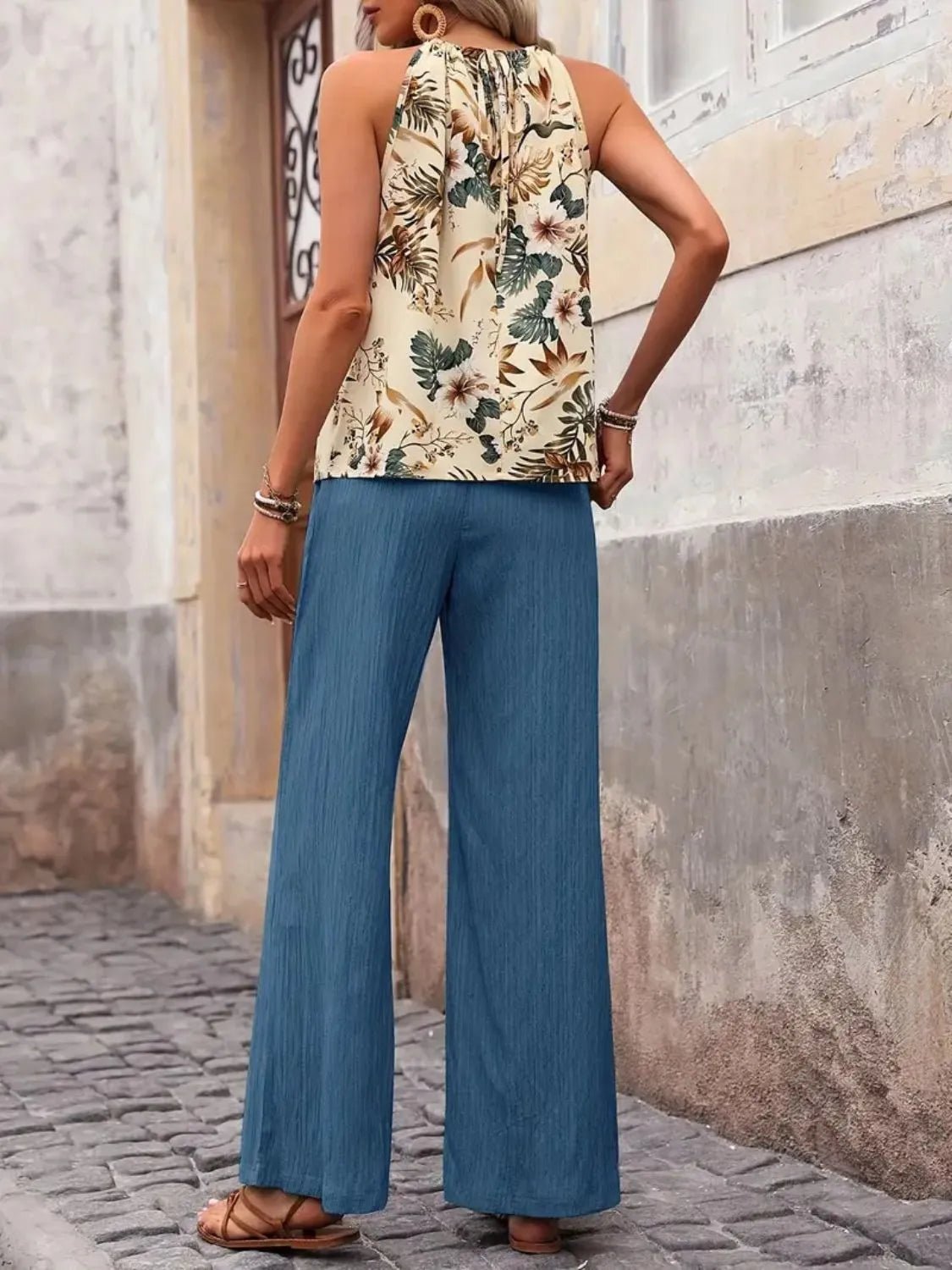 Printed Tank Top and Wide Leg Pants Set - StyleLure