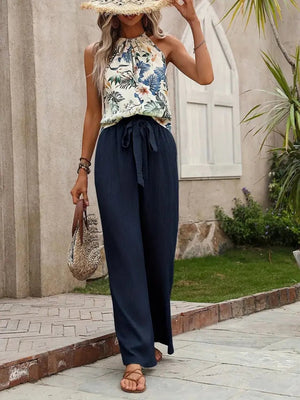 Printed Tank Top and Wide Leg Pants Set - StyleLure