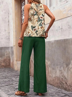 Printed Tank Top and Wide Leg Pants Set - StyleLure