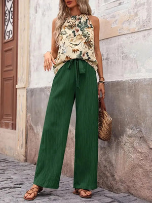 Printed Tank Top and Wide Leg Pants Set - StyleLure