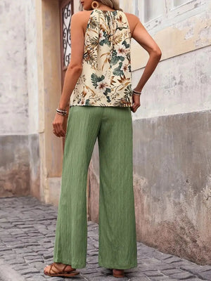 Printed Tank Top and Wide Leg Pants Set - StyleLure