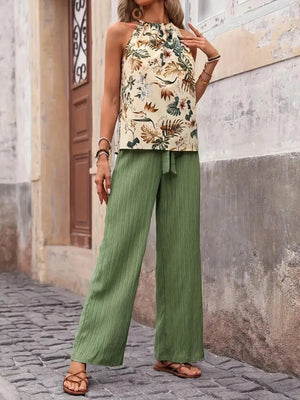 Printed Tank Top and Wide Leg Pants Set - StyleLure