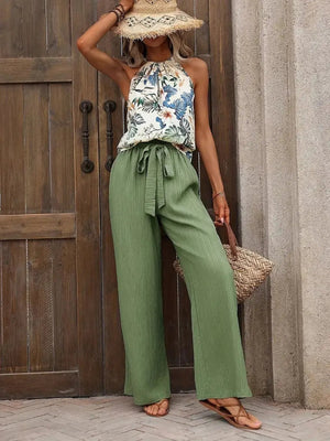Printed Tank Top and Wide Leg Pants Set - StyleLure