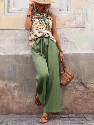 Printed Tank Top and Wide Leg Pants Set - StyleLure