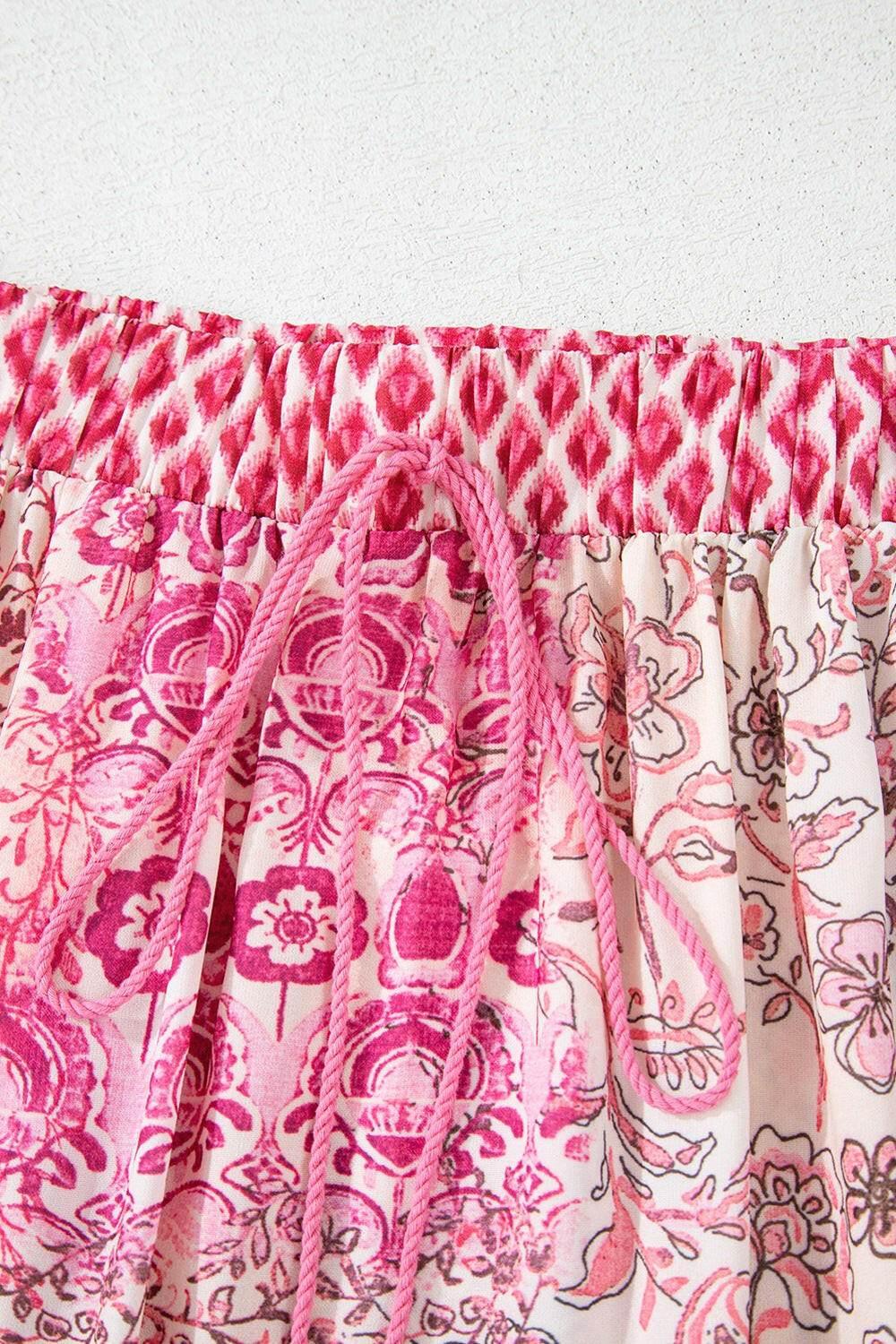 Printed Tassel Drawstring High Waist Maxi Skirt - StyleLure