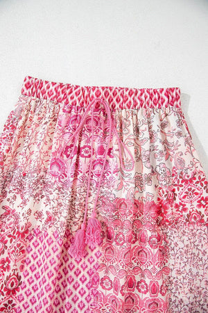 Printed Tassel Drawstring High Waist Maxi Skirt - StyleLure