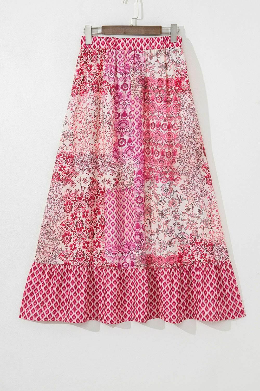 Printed Tassel Drawstring High Waist Maxi Skirt - StyleLure