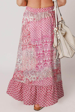 Printed Tassel Drawstring High Waist Maxi Skirt - StyleLure