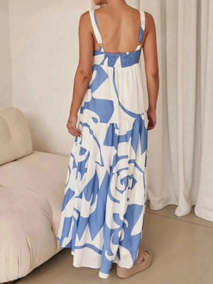 Printed Tiered Square Neck Maxi Dress - StyleLure