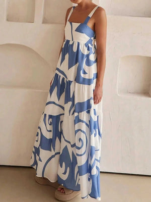 Printed Tiered Square Neck Maxi Dress - StyleLure