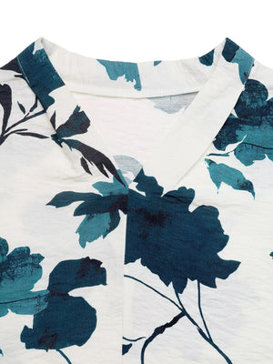 Printed V - Neck Long Sleeve Blouse - StyleLure