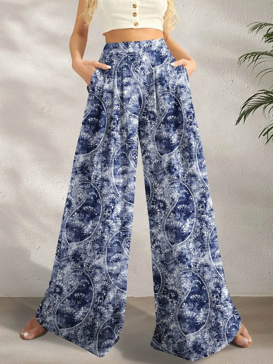 Printed Wide Leg Pants - StyleLure