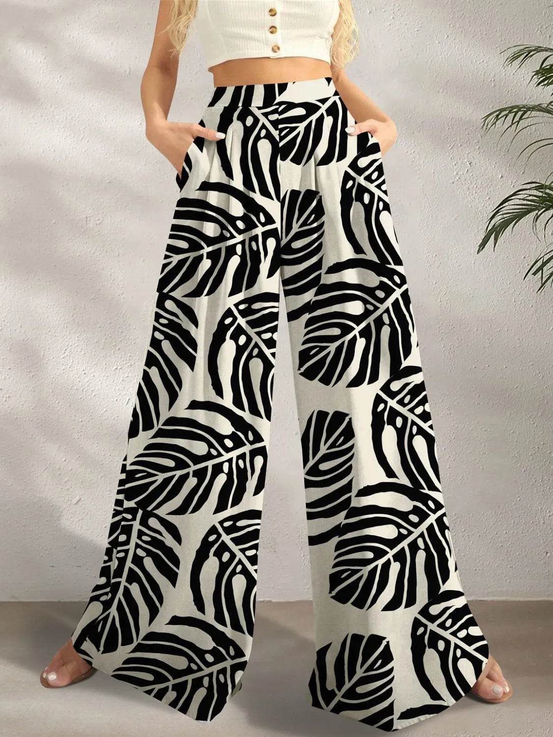 Printed Wide Leg Pants - StyleLure