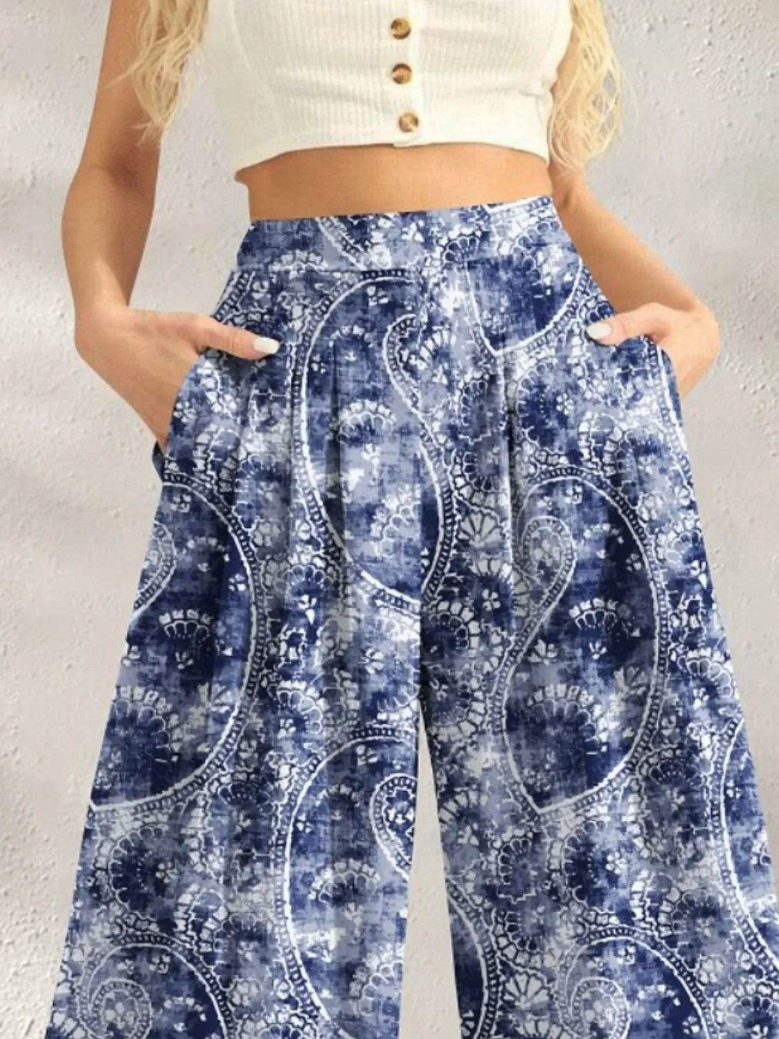Printed Wide Leg Pants - StyleLure