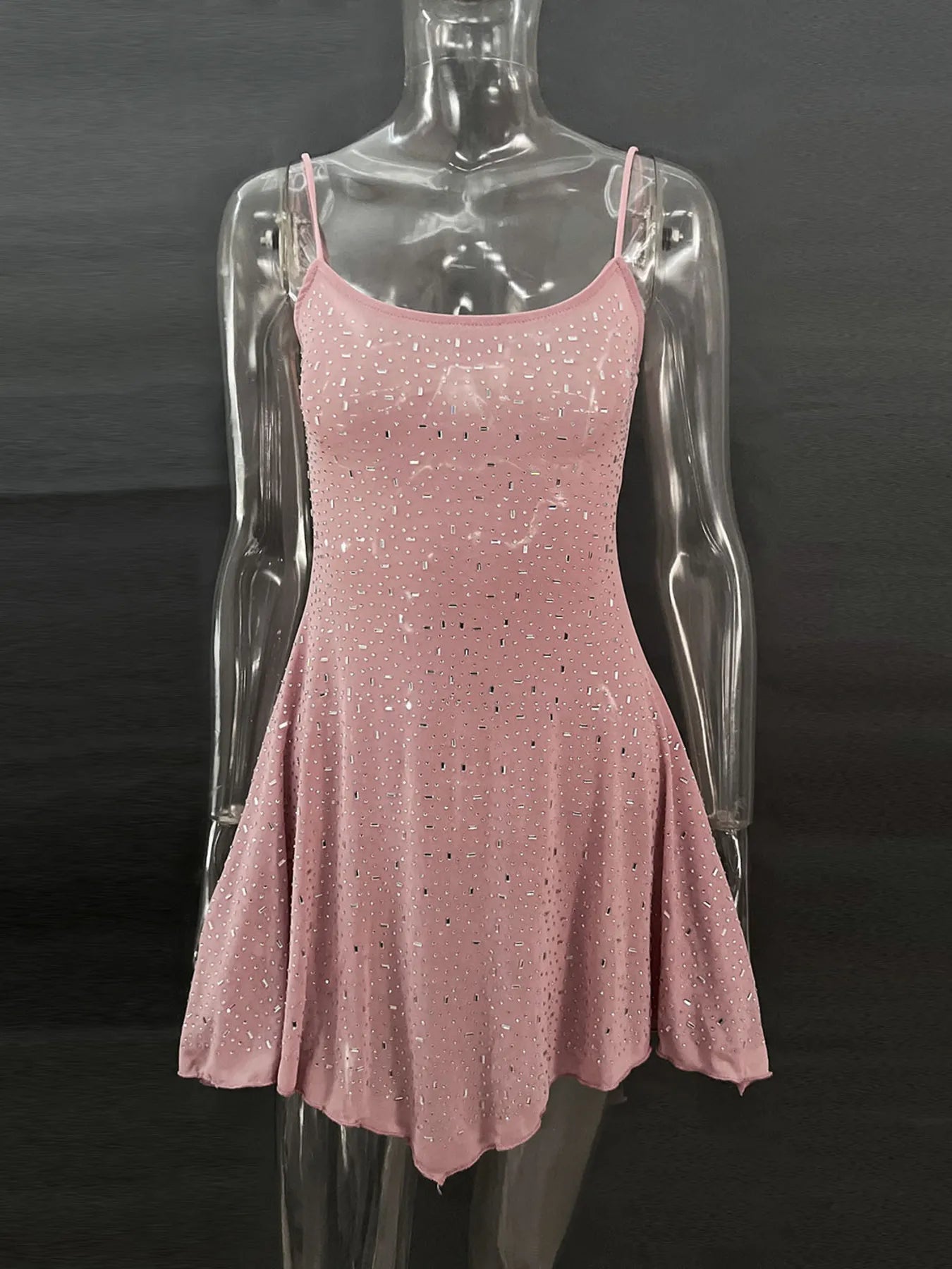 Rhinestone Decor Mini Cami Dress - StyleLure