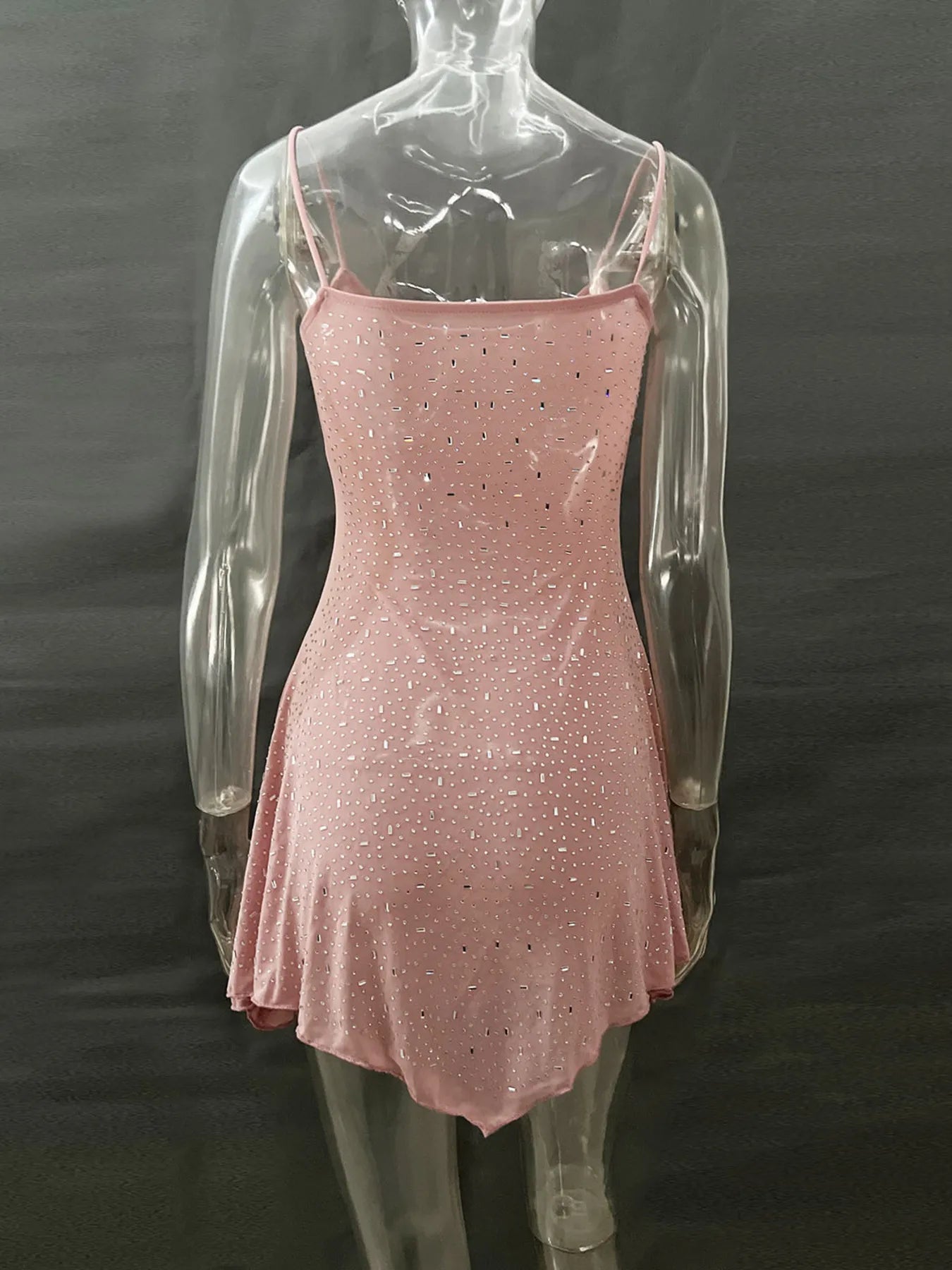 Rhinestone Decor Mini Cami Dress - StyleLure