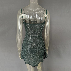 Rhinestone Decor Mini Cami Dress - StyleLure